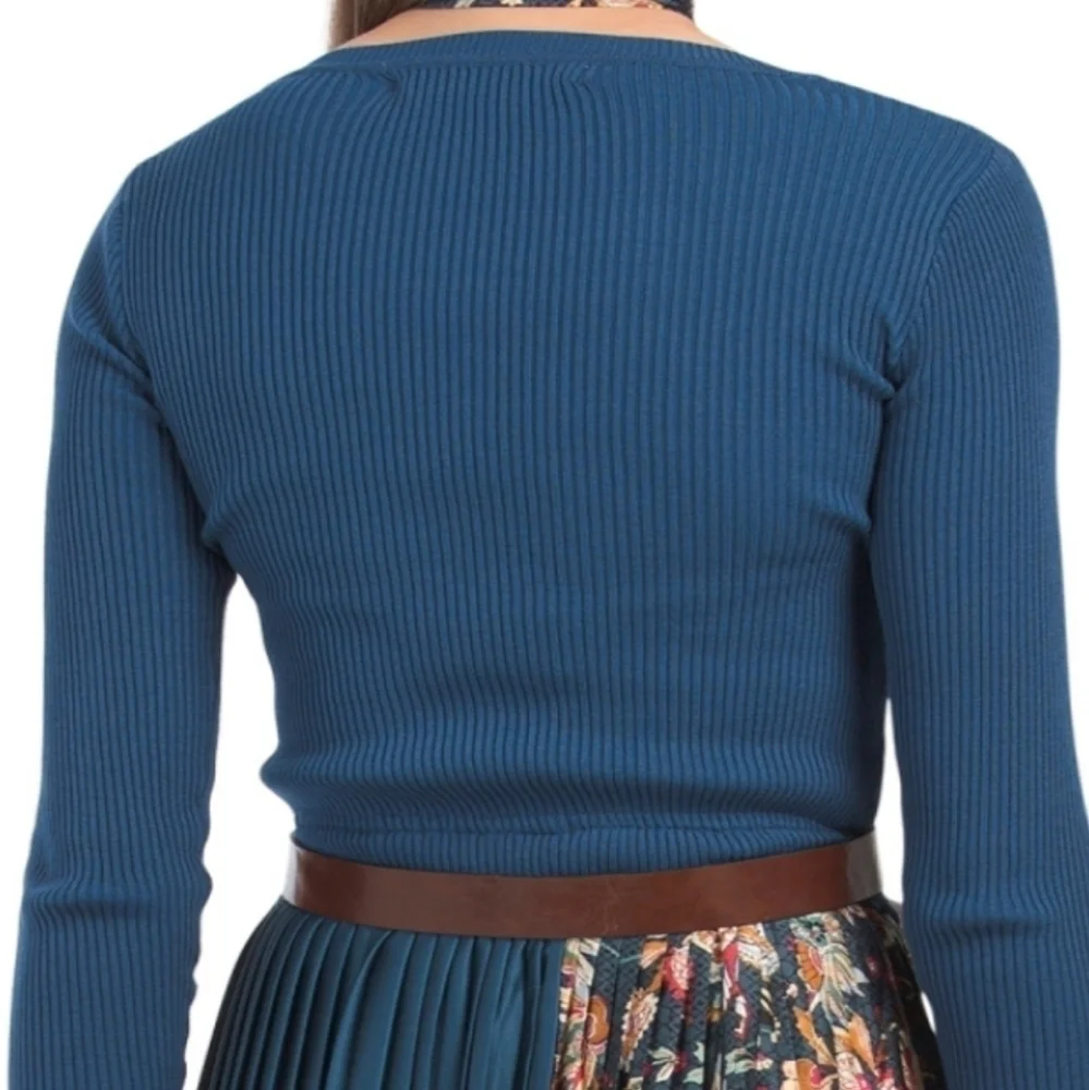 𝅺Dalia Macphee Jewel Neck Sweater Dress with Paisley Pleated Skirt